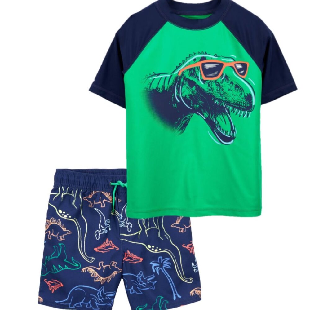 CARTERS Baby Boy 18 Months Dinosaur Rash guard Swim Trunks Set